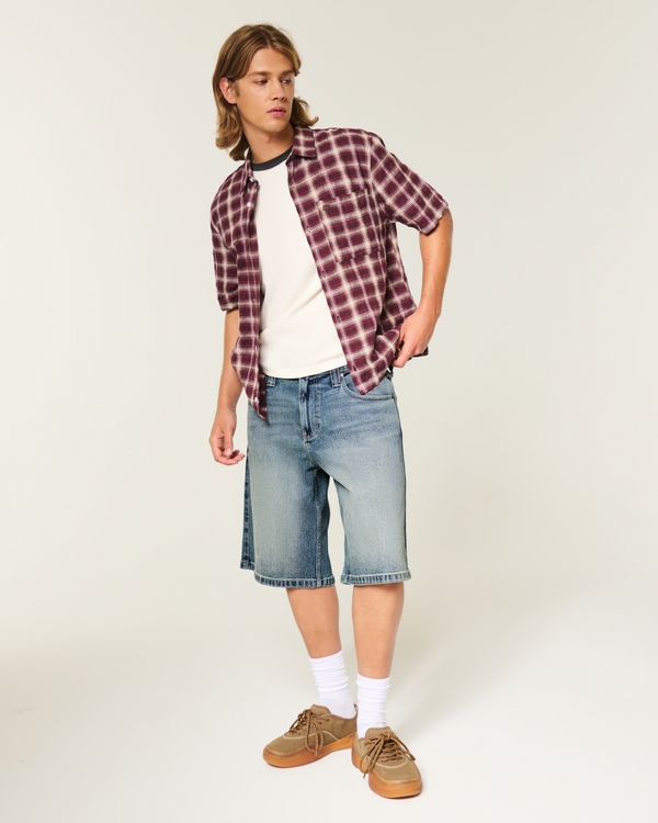 Low-Rise Logo Embroidery Baggy Jean Shorts, Medium view 1