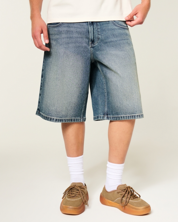 Low-Rise Logo Embroidery Baggy Jean Shorts, Medium view 2