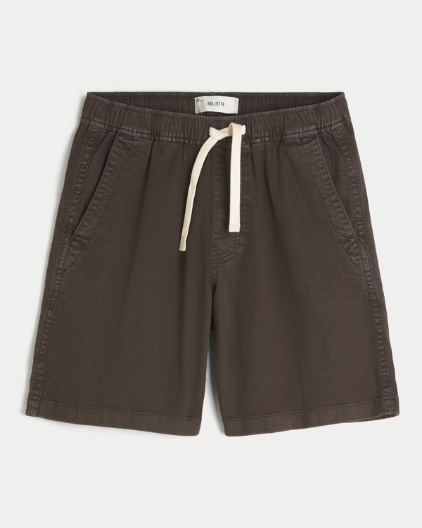 At-the-Knee Baggy Pull-On Shorts, Dark Brown view 2