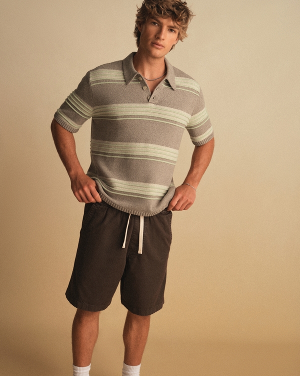 At-the-Knee Baggy Pull-On Shorts, Limestone view 1