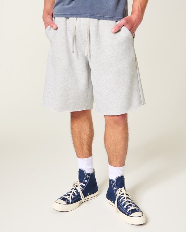 At-the-Knee Baggy Fleece Shorts, Light Heather Gray view 2
