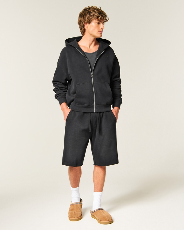 Hollister Feel Good At-the-Knee Baggy Fleece Shorts, Washed Black view 1