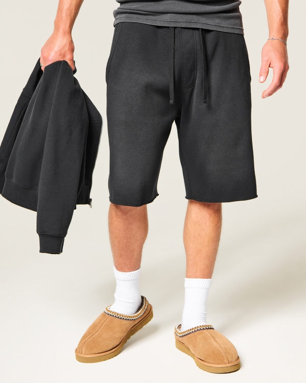 Hollister Feel Good At-the-Knee Baggy Fleece Shorts, Washed Black view 2
