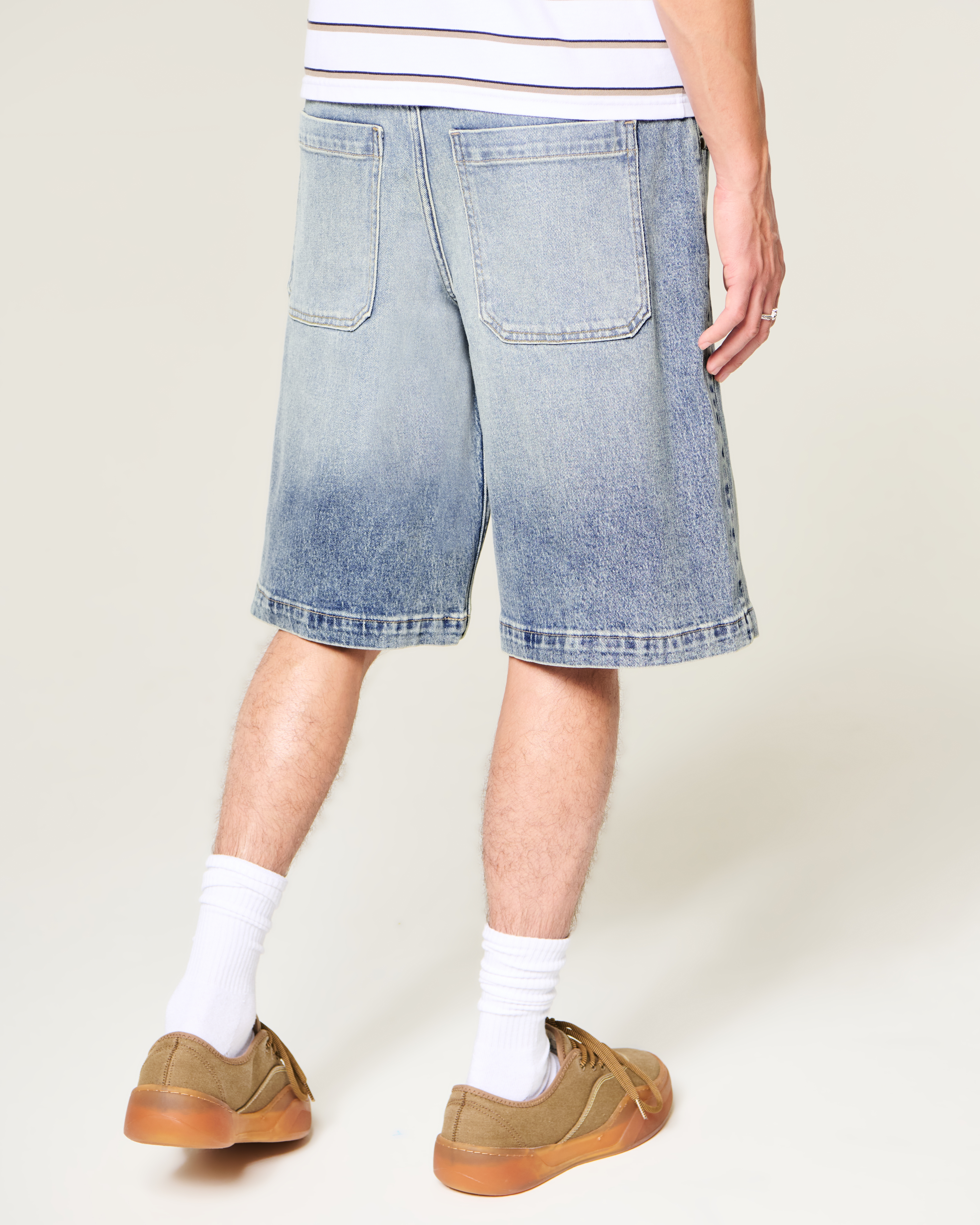 Low-Rise Medium Wash Baggy Jean Shorts