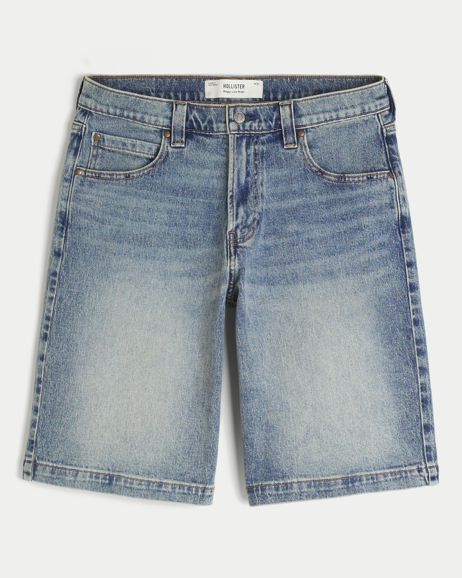 Low-Rise Medium Wash Baggy Jean Shorts