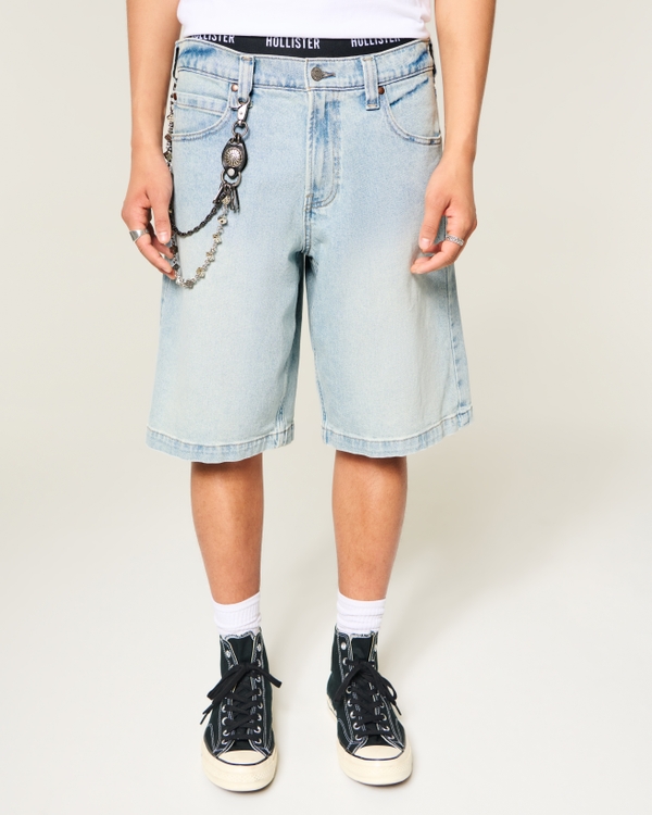 Low-Rise Light Wash Graphic Baggy Jean Shorts, Light view 2