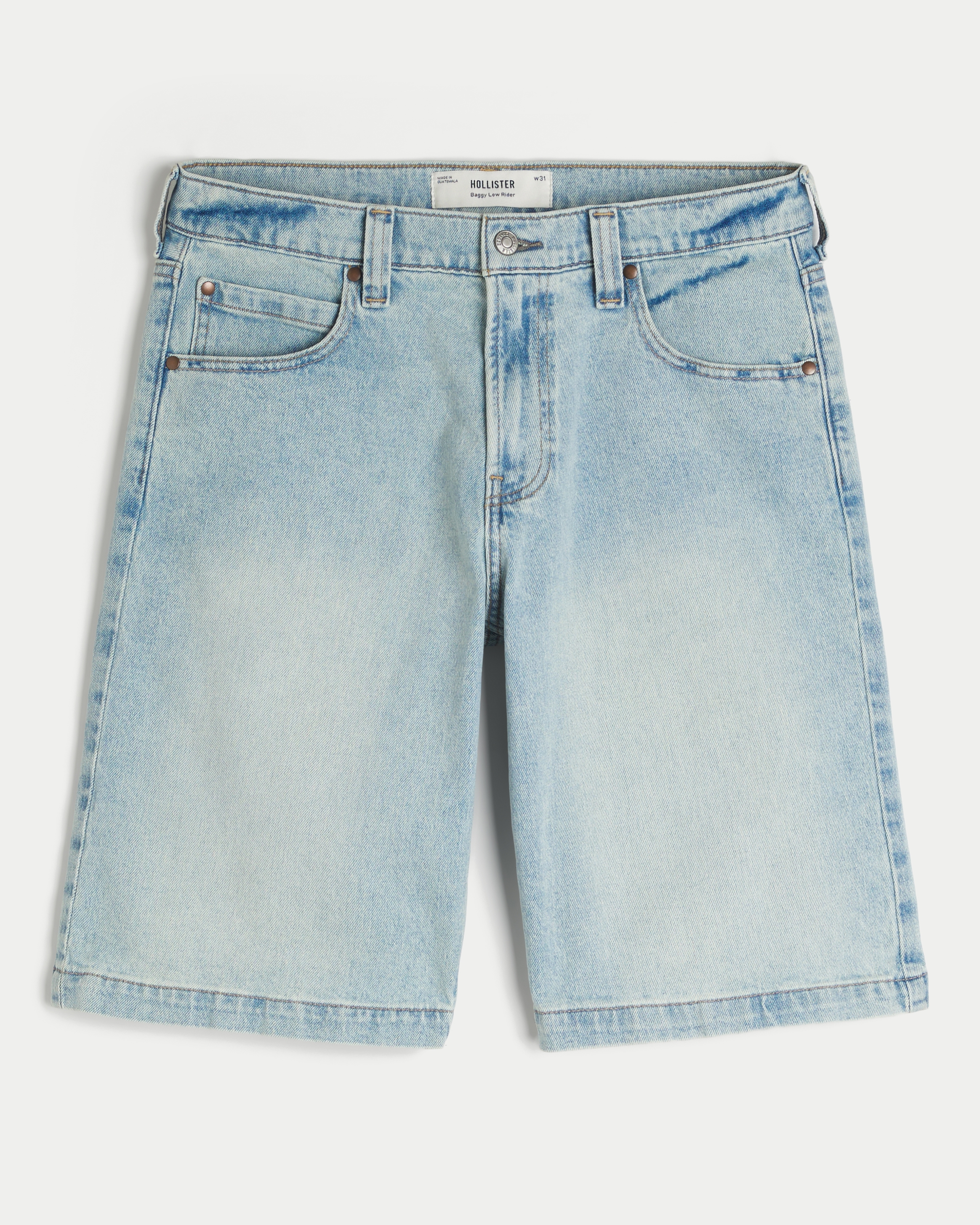 Low-Rise Light Wash Graphic Baggy Jean Shorts