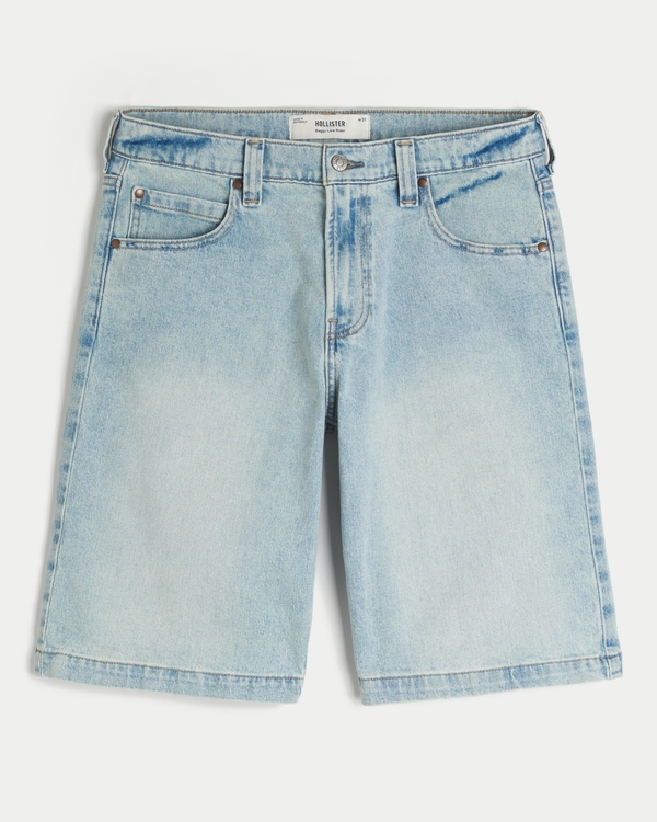 Men's Low-Rise Light Wash Graphic Baggy Jean Shorts | Men's