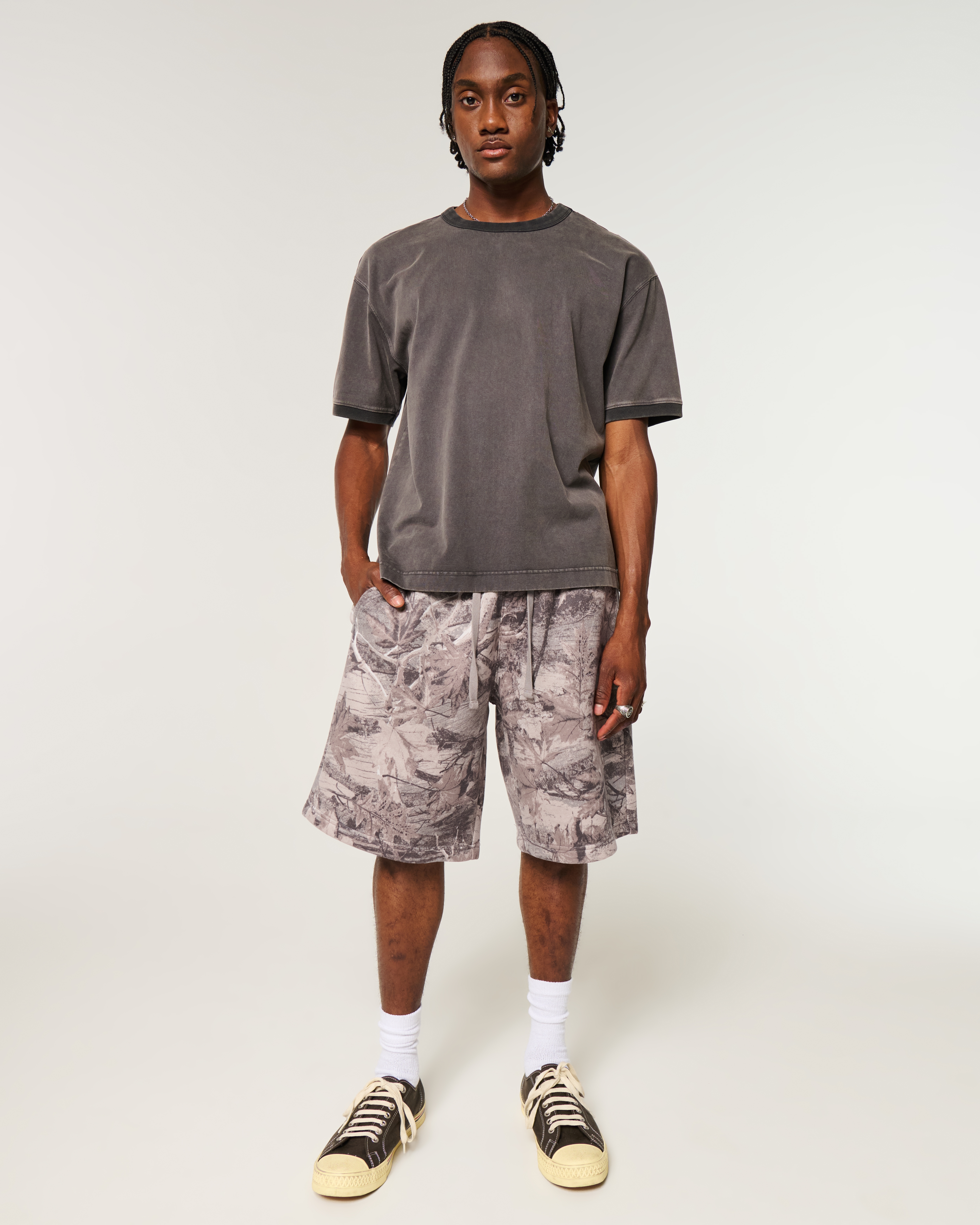 Hollister Feel Good Camo At-the-Knee Baggy Fleece Shorts