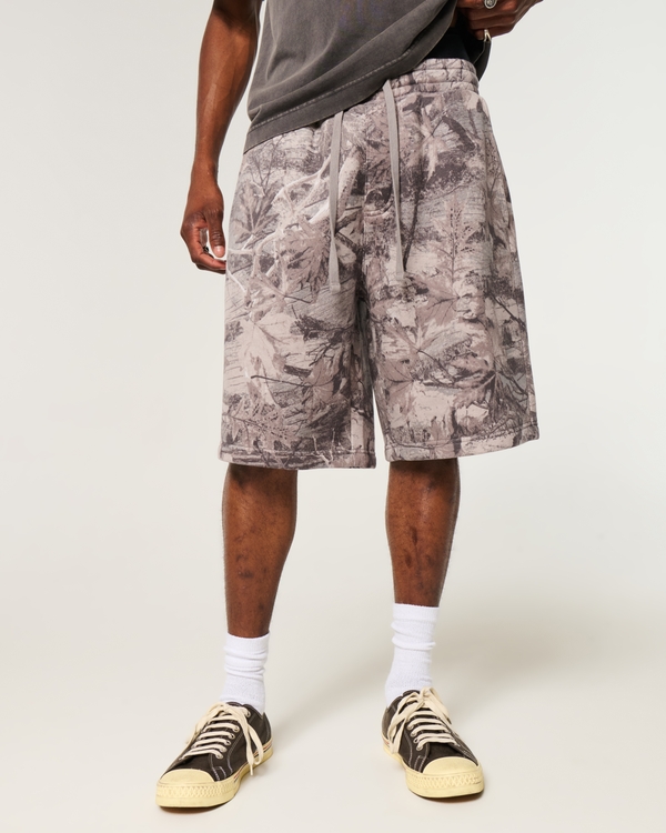 Hollister Feel Good Camo At-the-Knee Baggy Fleece Shorts, Tan Camo view 2