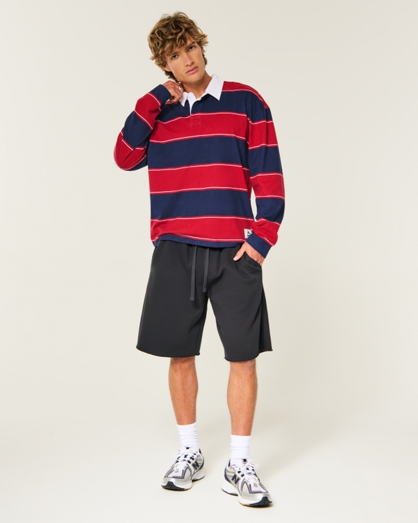 Hollister Feel Good At-the-Knee Baggy Fleece Shorts, Charcoal view 1