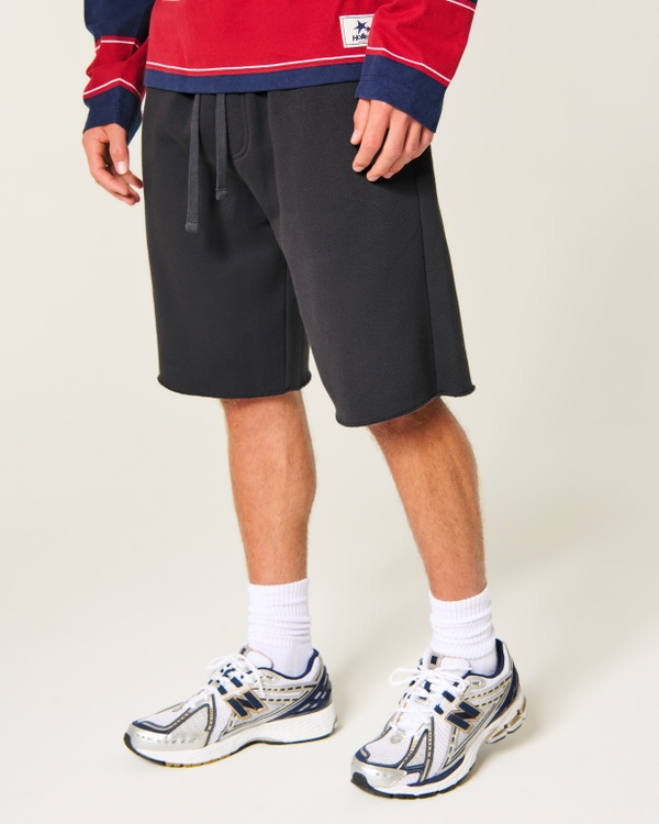 Hollister Feel Good At-the-Knee Baggy Fleece Shorts, Charcoal view 2
