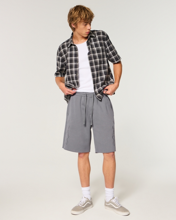 Hollister Feel Good At-the-Knee Baggy Fleece Shorts, Dark Gray view 1