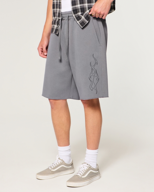 Hollister Feel Good At-the-Knee Baggy Fleece Shorts, Dark Gray view 2