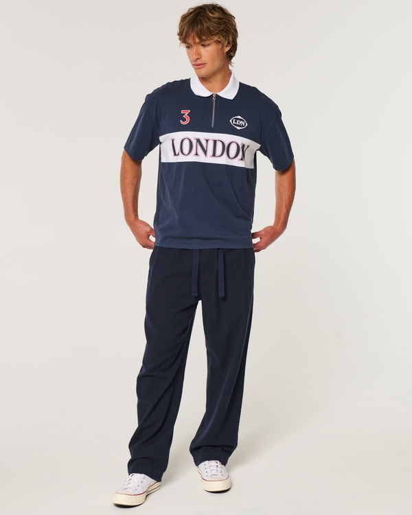 Textural Baggy Pull-On Pants, Navy view 1