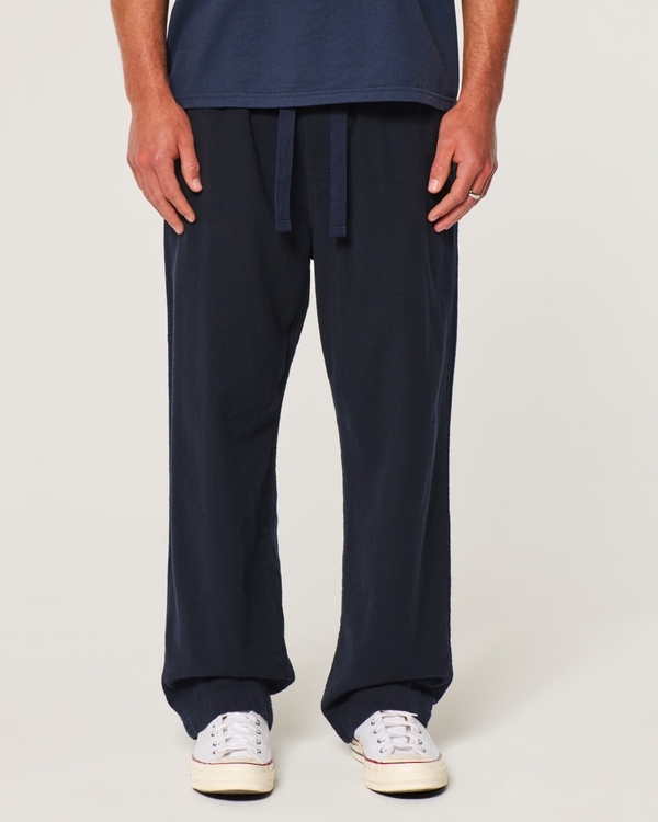 Textural Baggy Pull-On Pants, Navy view 2