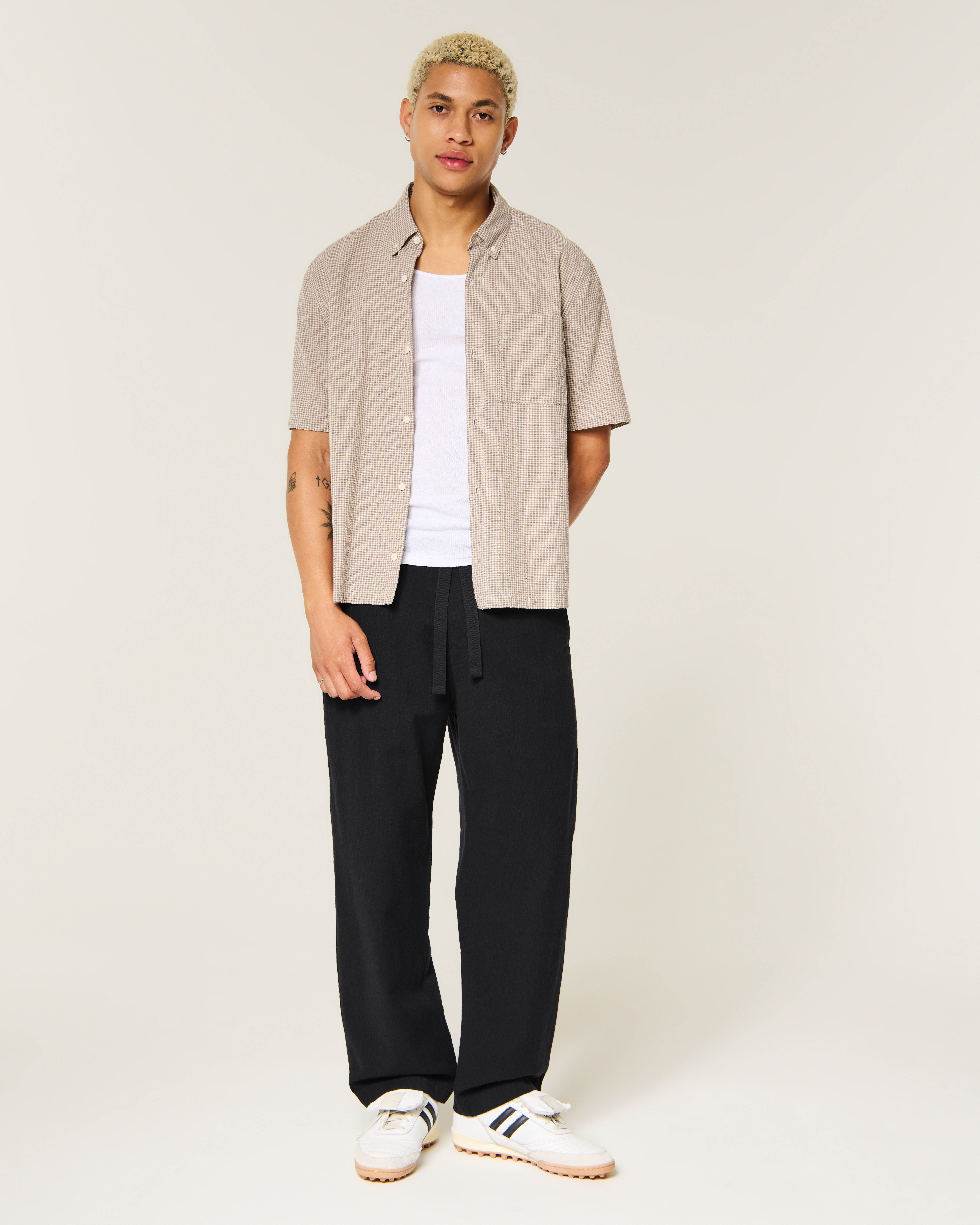 Textural Baggy Pull-On Pants