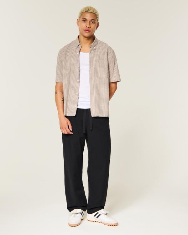 Textural Baggy Pull-On Pants, Black view 1