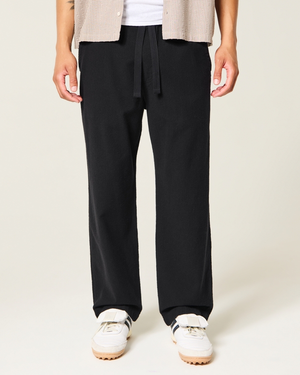 Textural Baggy Pull-On Pants, Black view 2