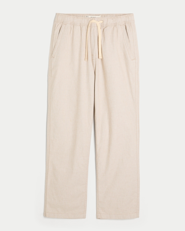 Relaxed Straight Linen-Blend Pull-On Pants, Light Brown Texture view 1