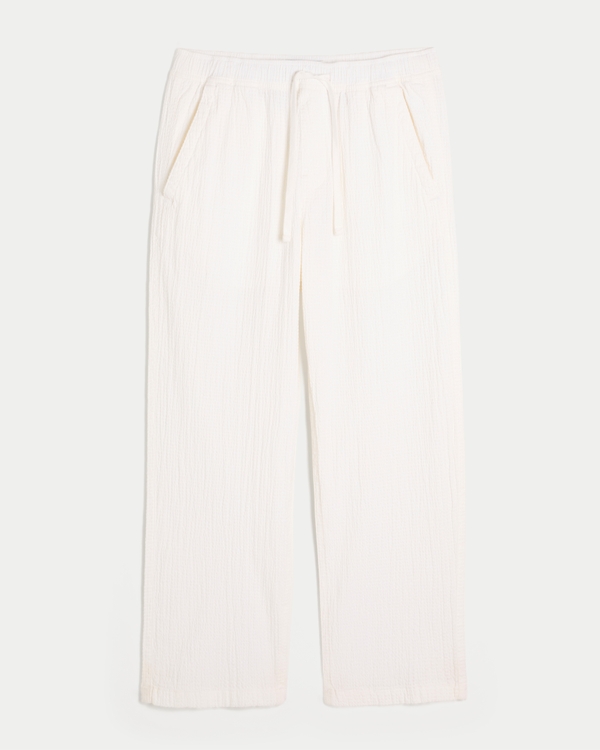 Relaxed Straight Seersucker Pull-On Pants, White view 1