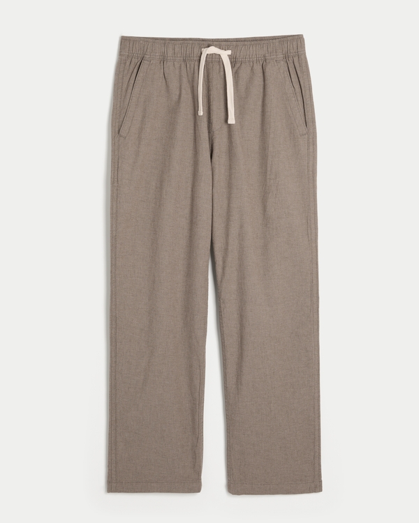 Relaxed Straight Linen-Blend Pull-On Pants, Brown Texture view 1