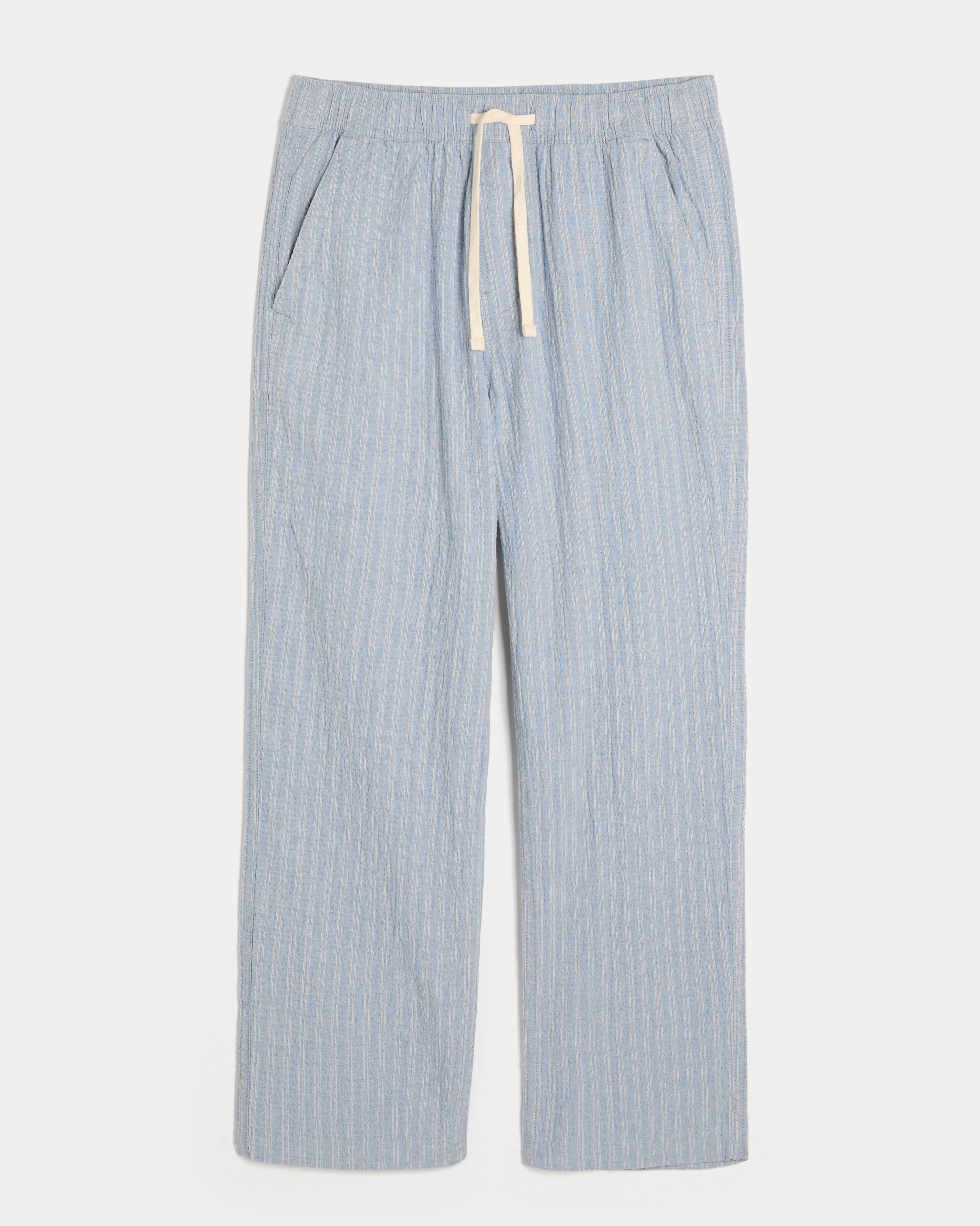 Relaxed Straight Seersucker Pull-On Pants