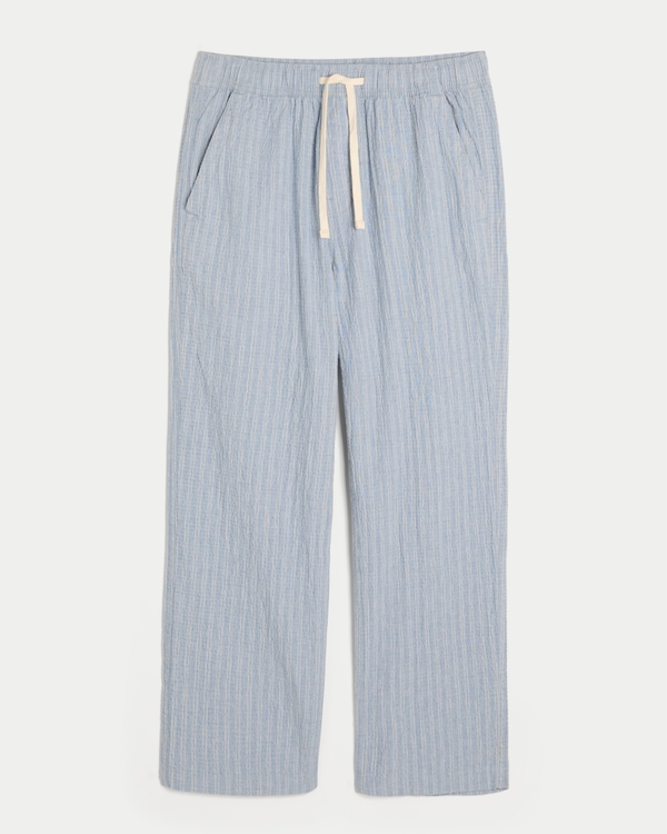 Relaxed Straight Seersucker Pull-On Pants, Light Blue view 1