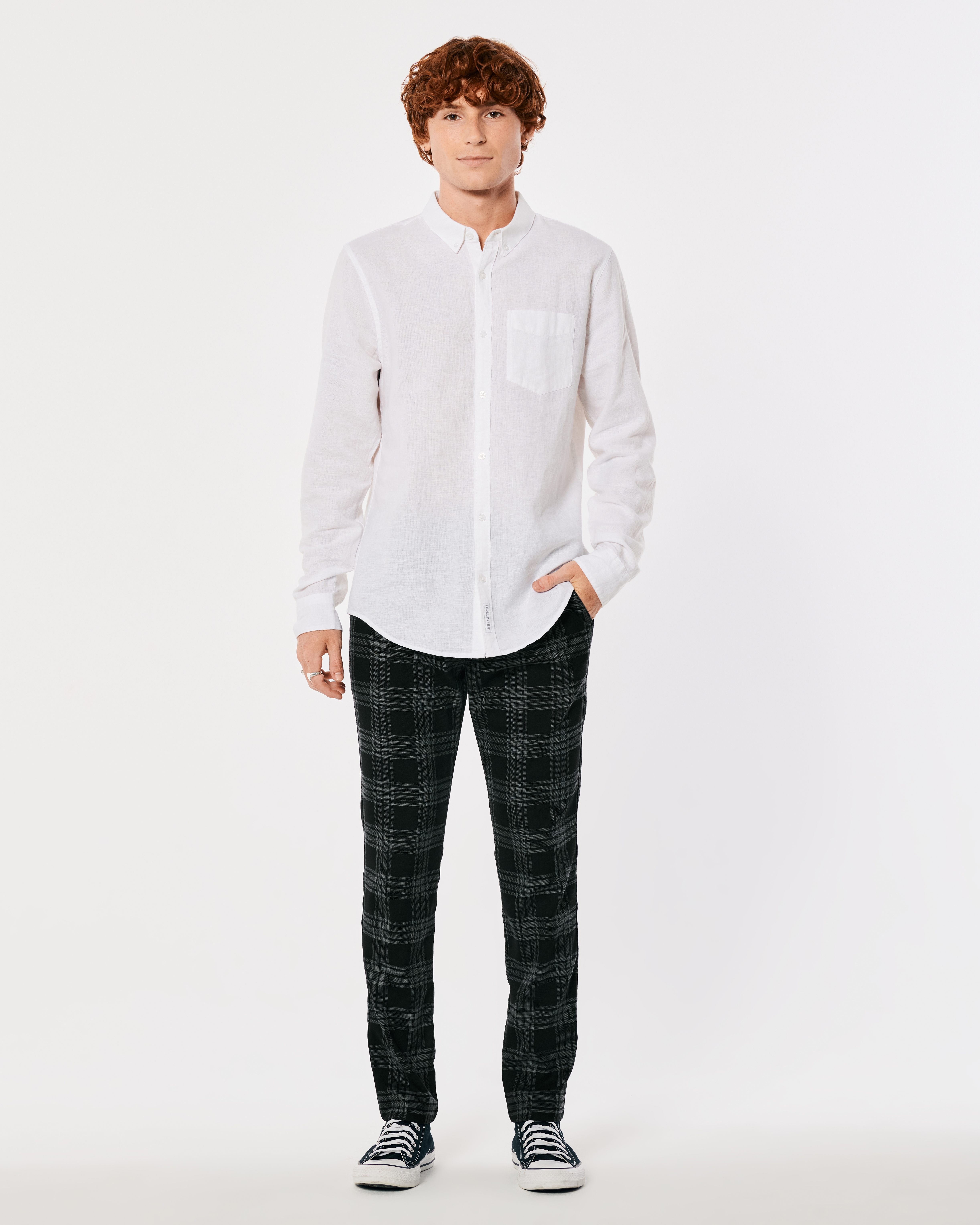 Skinny Windowpane Check Chino Pants