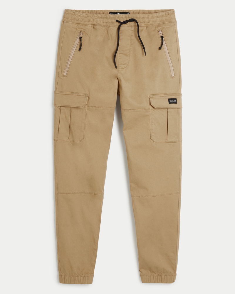 Twill Cargo Joggers for Men in Black