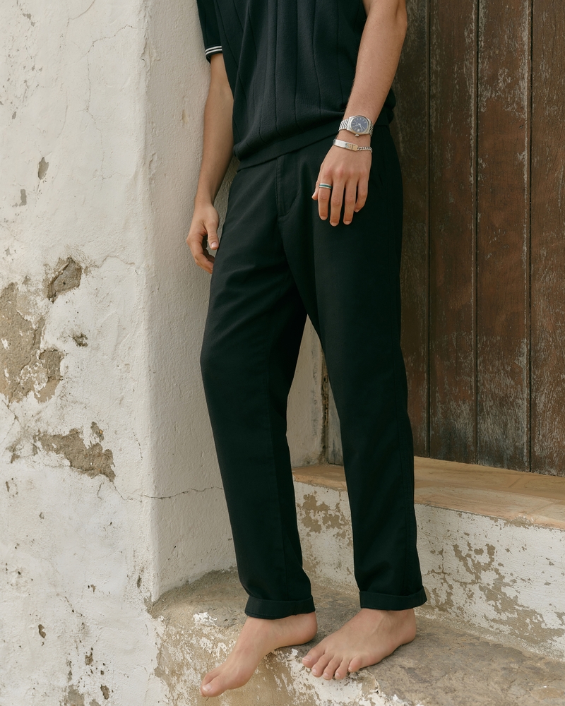 Slim Straight Linen-Blend Pants