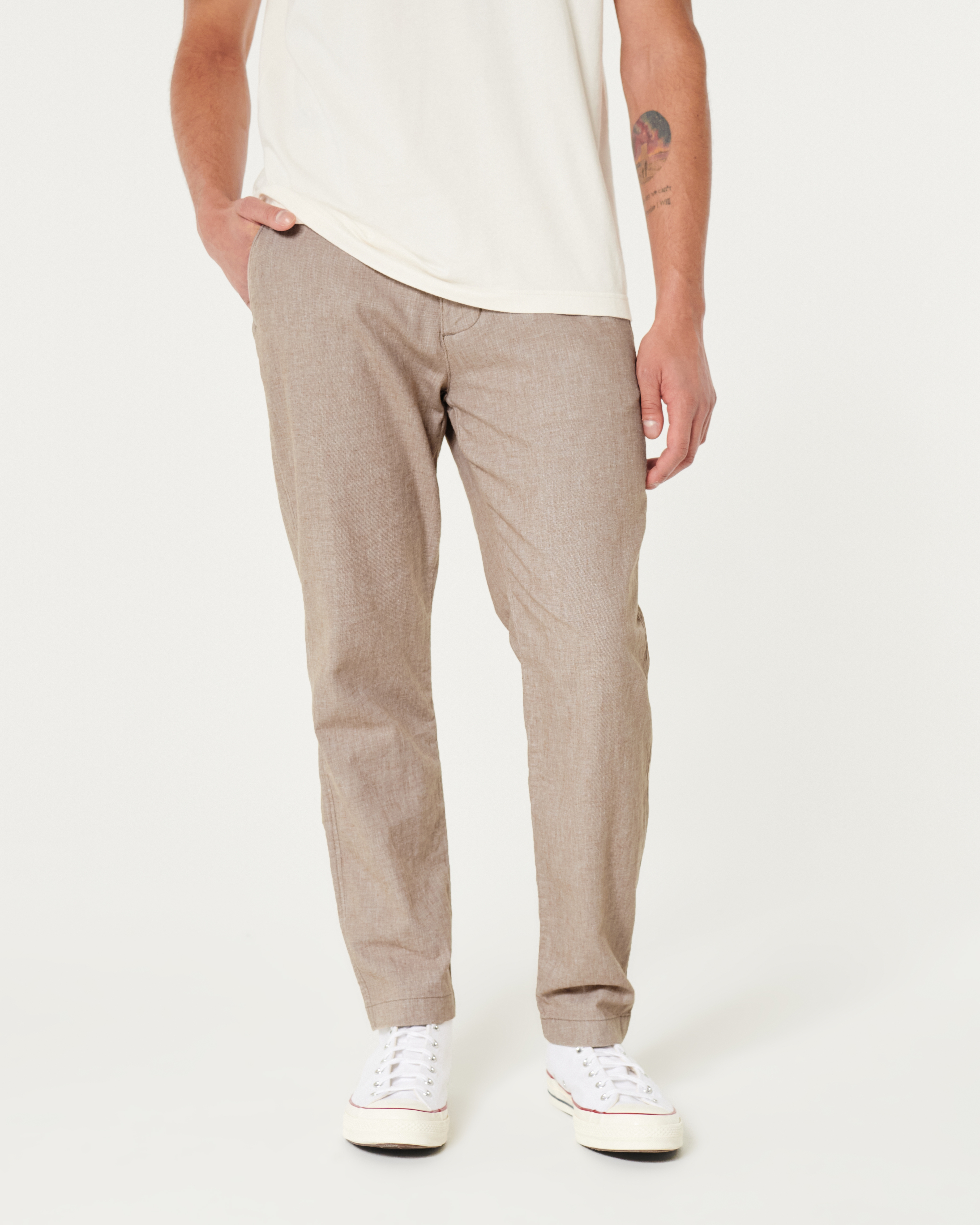 Men s Slim Straight Stretch Linen Blend Pants in Heather Tan Size XXL from Hollister