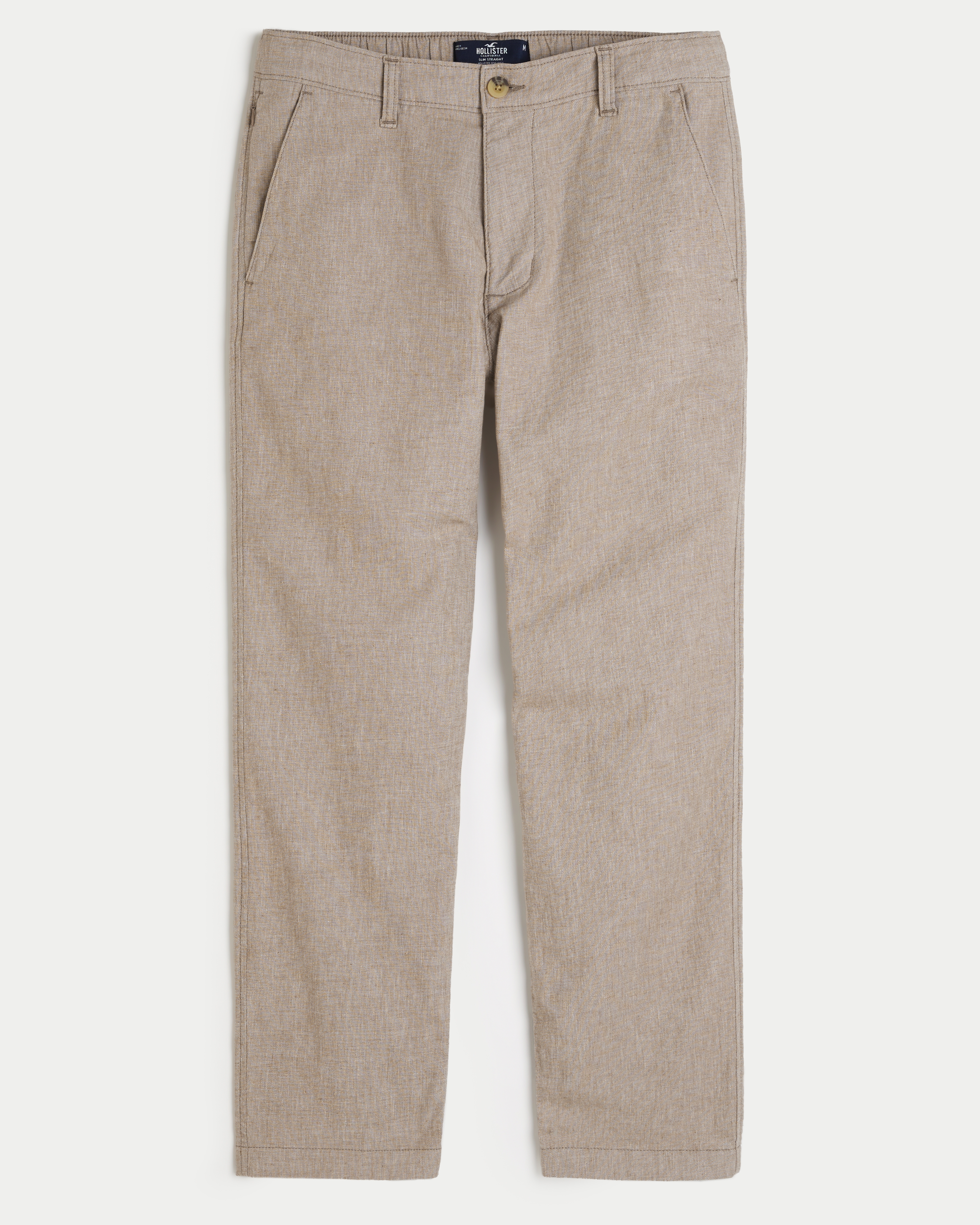 Slim Straight Stretch Linen-Blend Pants