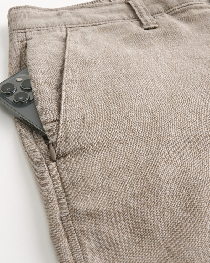 Slim Straight Stretch Linen-Blend Pants