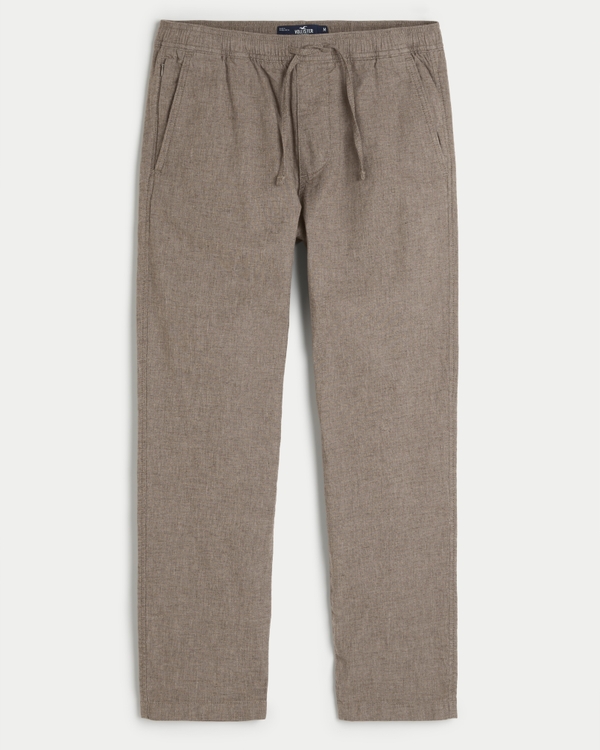 Slim Straight Linen-Blend Pull-On Pants, Heather Brown