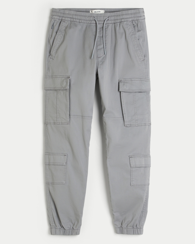 Men s Relaxed Twill Cargo Joggers in Dark Grey Size M from Hollister