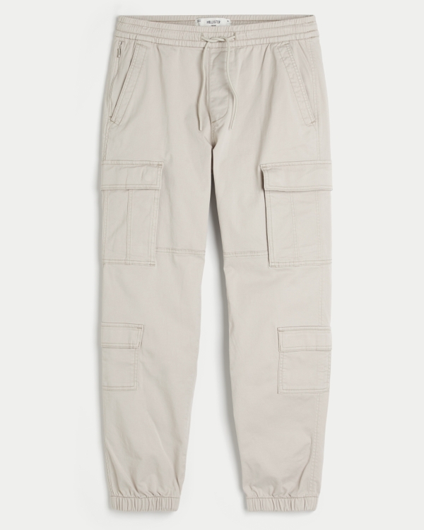 Relaxed Twill Cargo Joggers, Cream