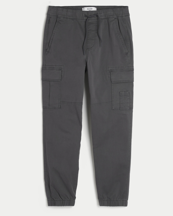 Relaxed Twill Cargo Joggers, Dark Grey Dd