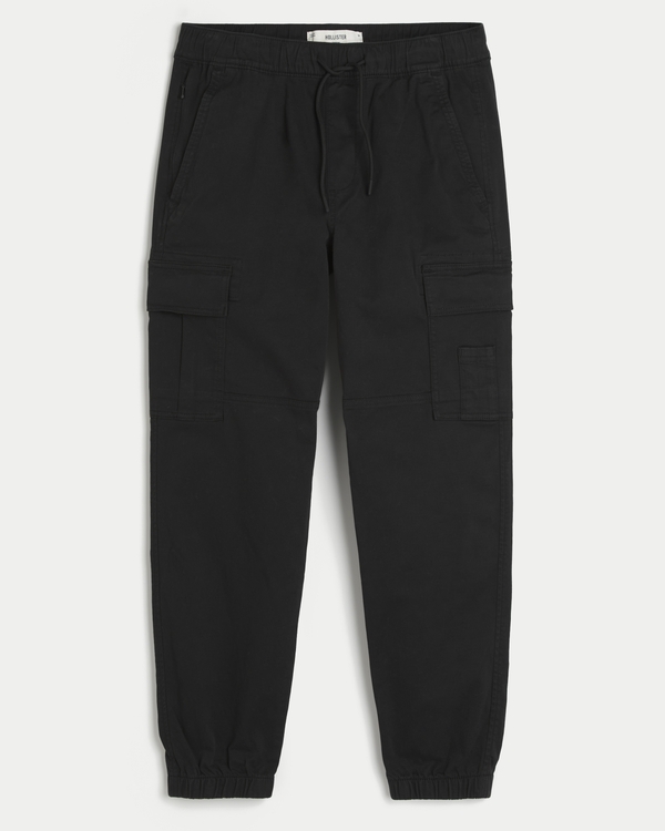 Relaxed Twill Cargo Joggers, Black