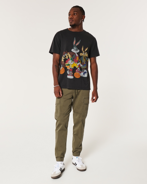 Relaxed Twill Cargo Joggers, Olive