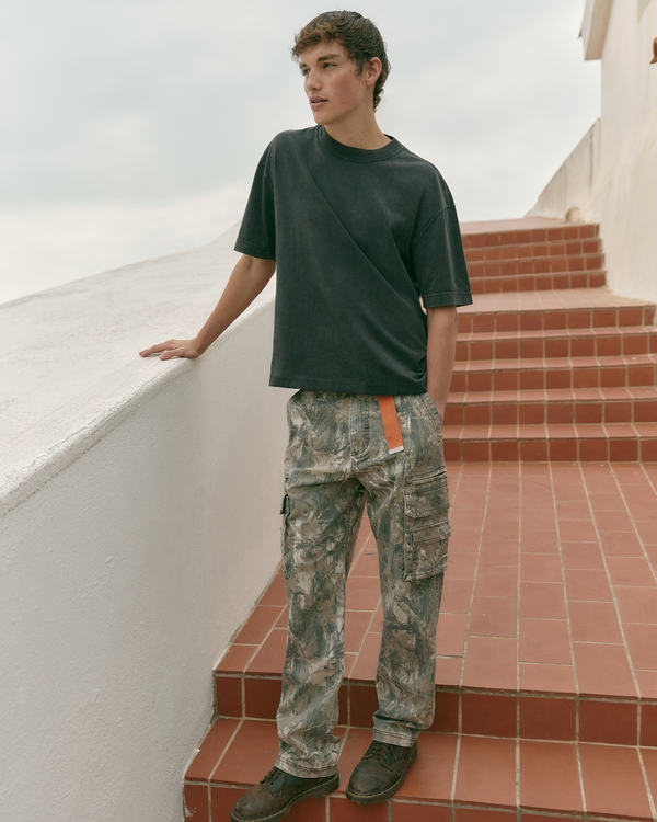 Heavyweight Loose Camo Cargo Pants, Tan Camo