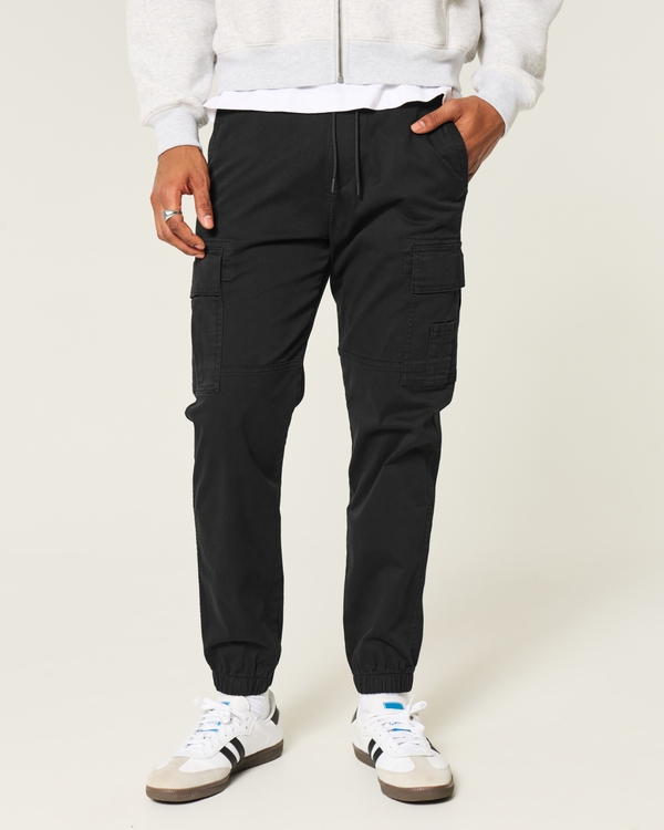 Relaxed Twill Cargo Joggers, Black view 2