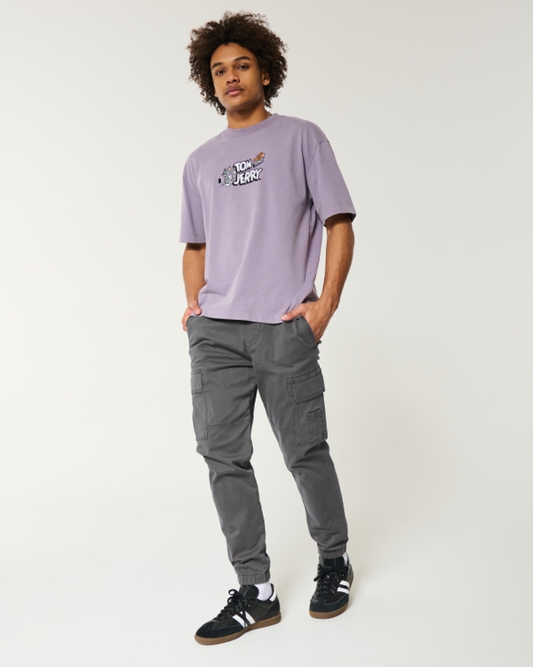 Relaxed Twill Cargo Joggers, Dark Grey view 1