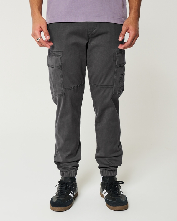 Relaxed Twill Cargo Joggers, Dark Grey view 2