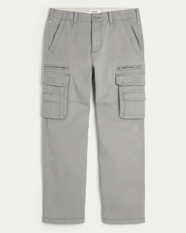 Heavyweight Twill Loose Cargo Pants, Light Grey