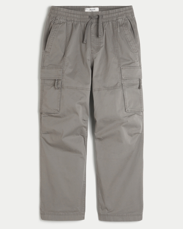 Baggy Pull-On Cargo Pants, Light Gray