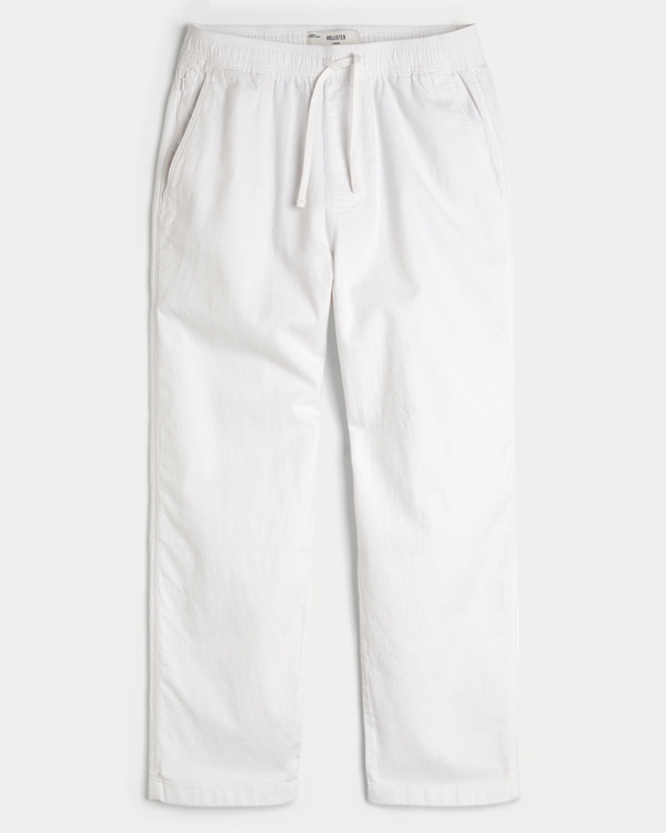 Loose Linen-Blend Pull-On Pants, White