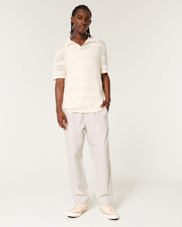 Linen-Blend Loose Pull-On Pants, Heather Cream