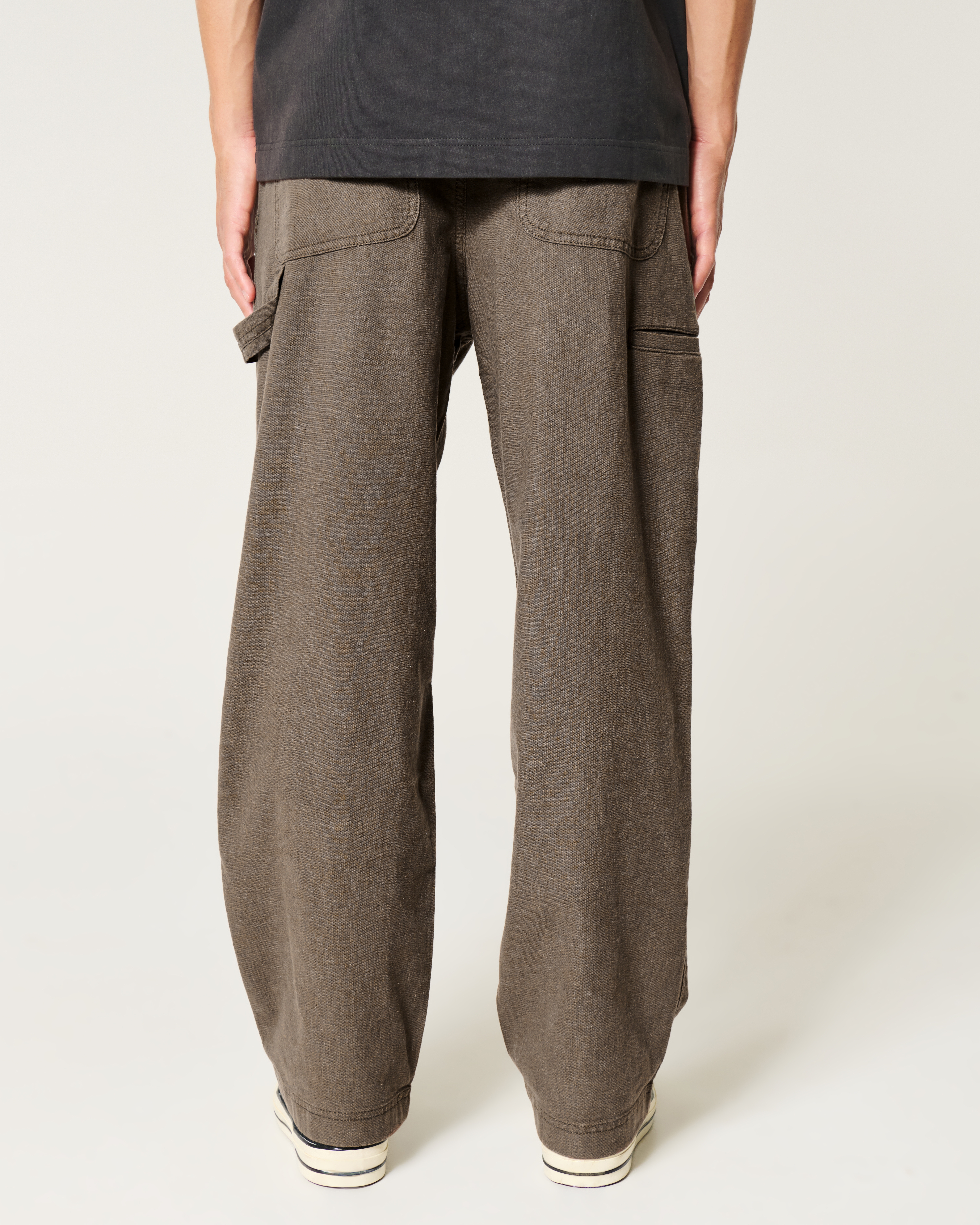 Linen-Blend Baggy Carpenter Pants