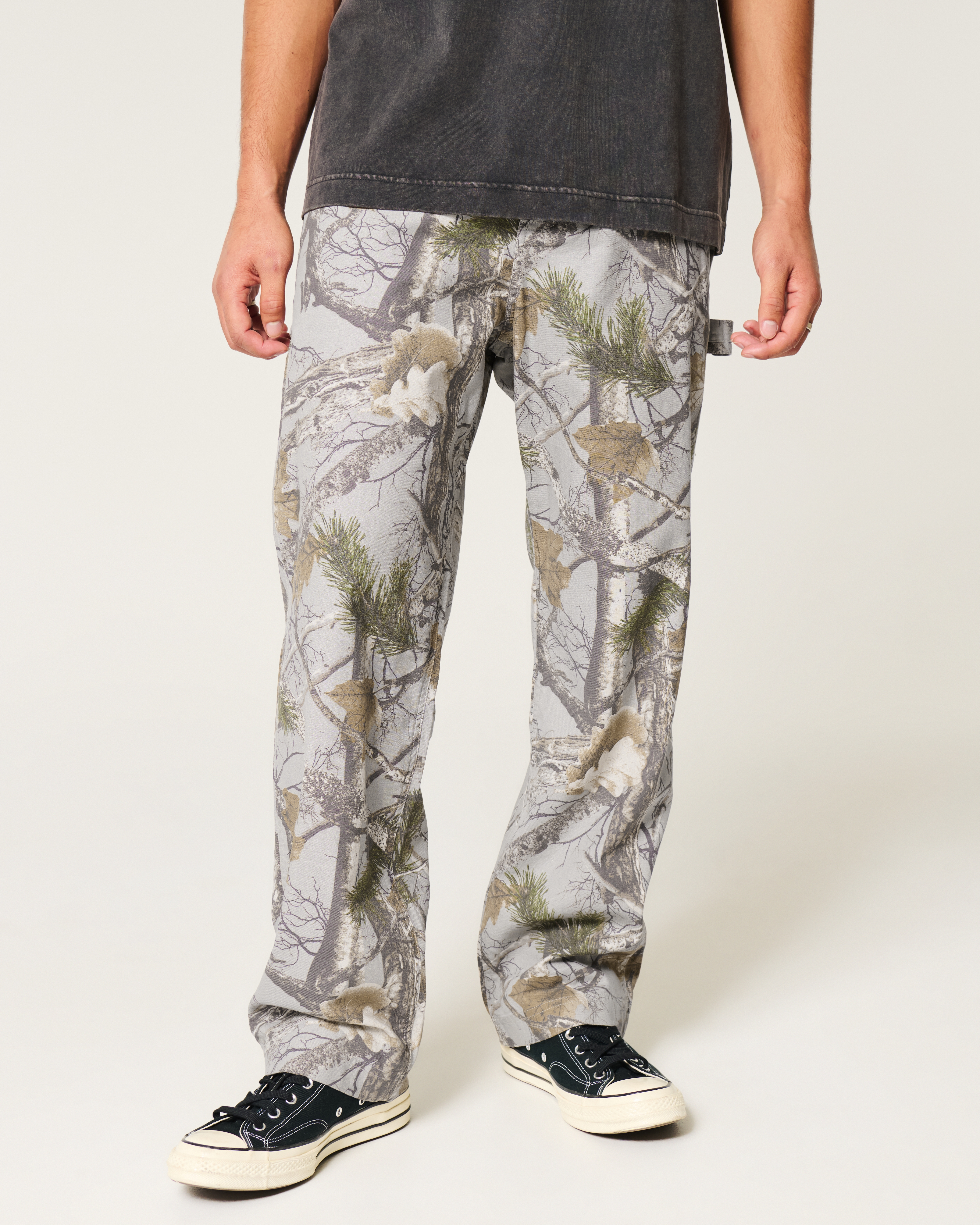 Linen-Blend Baggy Carpenter Pants